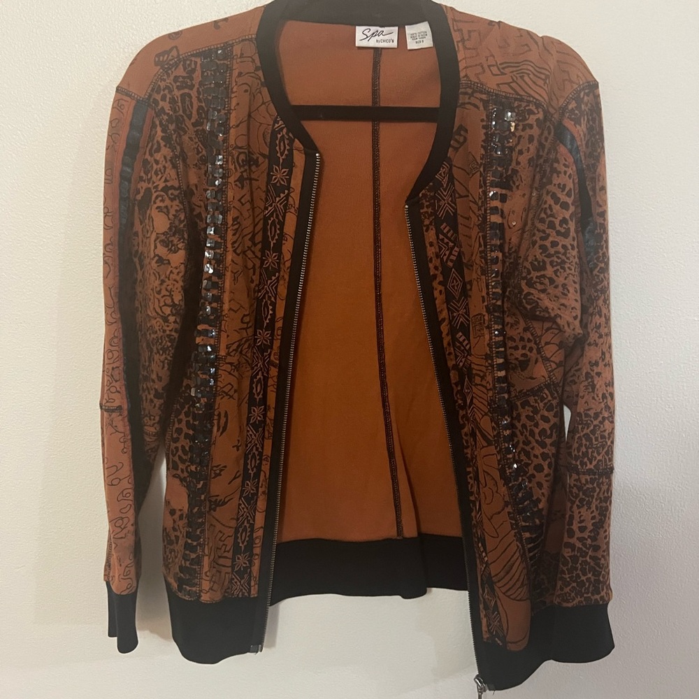 Chicos embellished tshirt zip up jacket